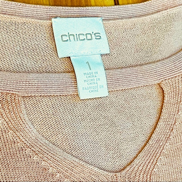 Chico's 3/4 Sleeve Cutout Blouse Light Pink M/8 - Picture 7 of 12